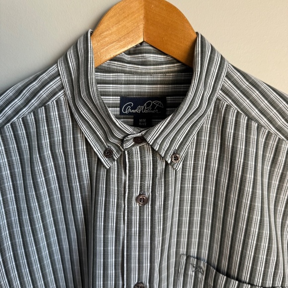Arnold Palmer Men's M Long Sleeve Button Up Casual Dress Shirt Striped Gray Golf - Picture 4 of 13